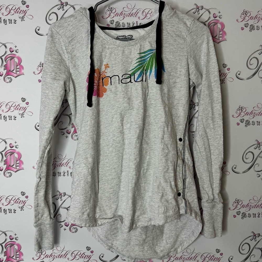 Crazy shirts sweater Hawaii Maui Gray Long Sleeve Top tropical Colorful Graphic